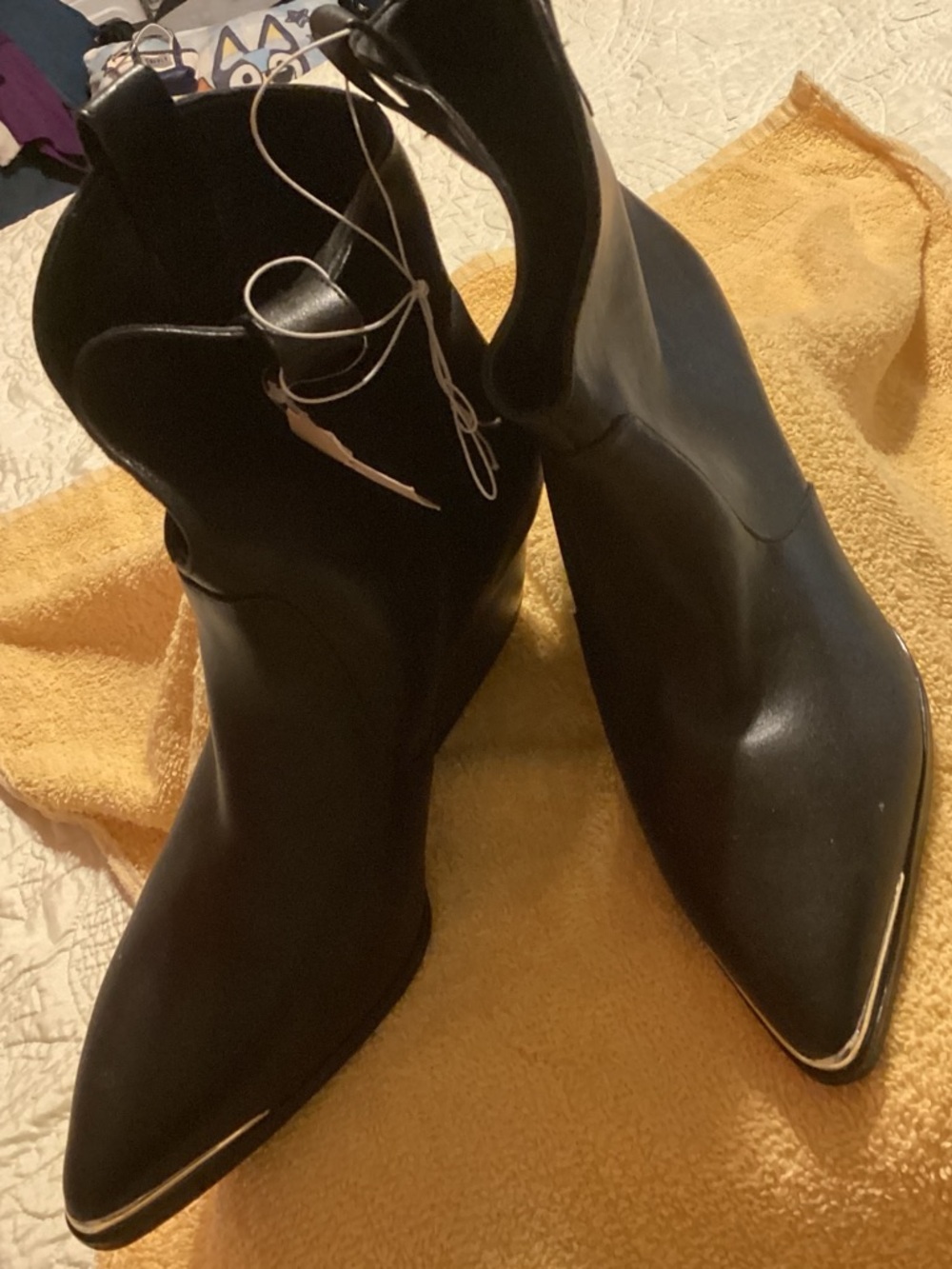 Target Black Pointed Toe Ankle Booties with Metallic Toe Trim